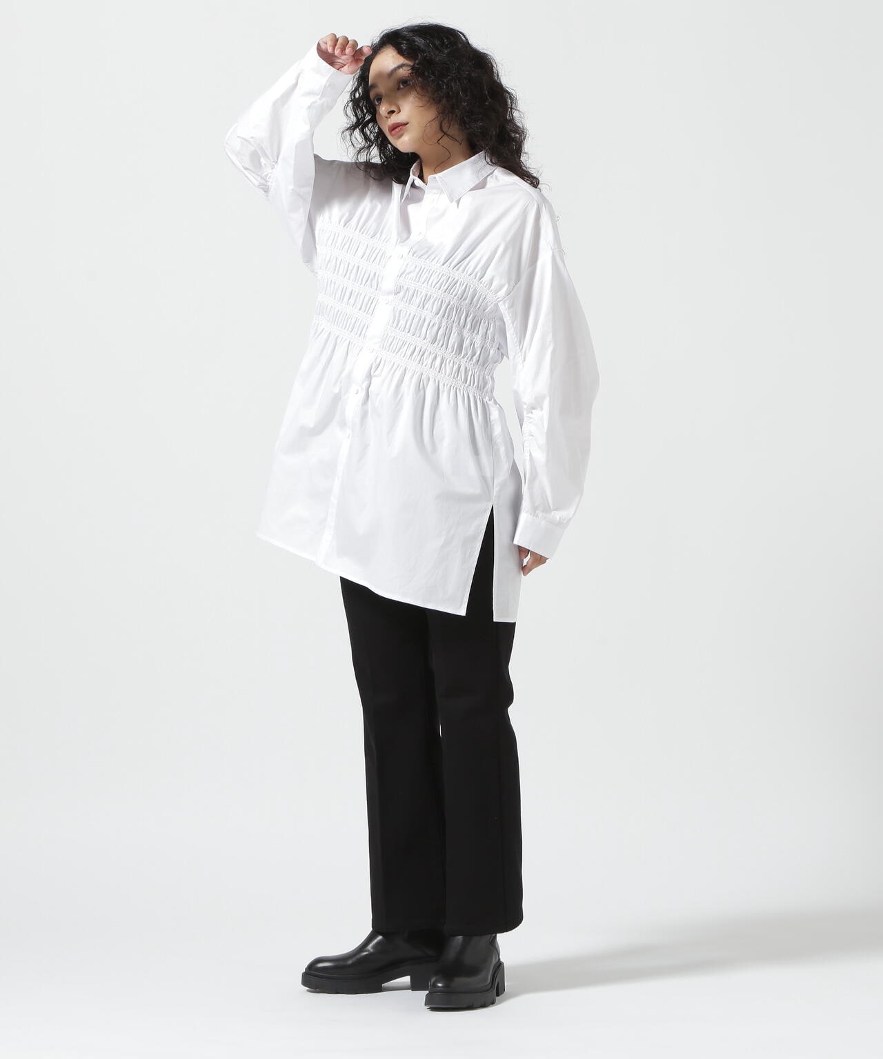 AULA/アウラ/Smocking Overshirt