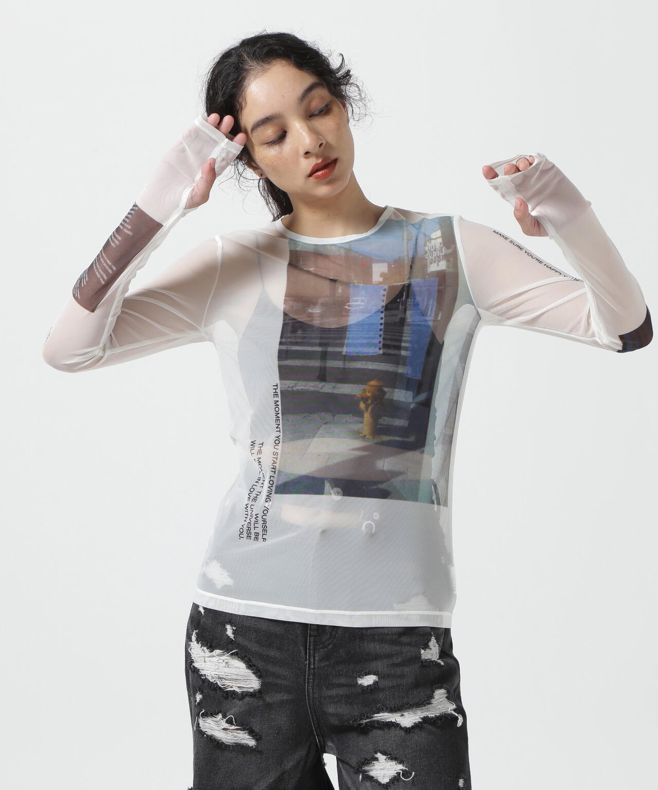 MAISON SPECIAL/メゾンスペシャル/Photo Print Mesh Tops