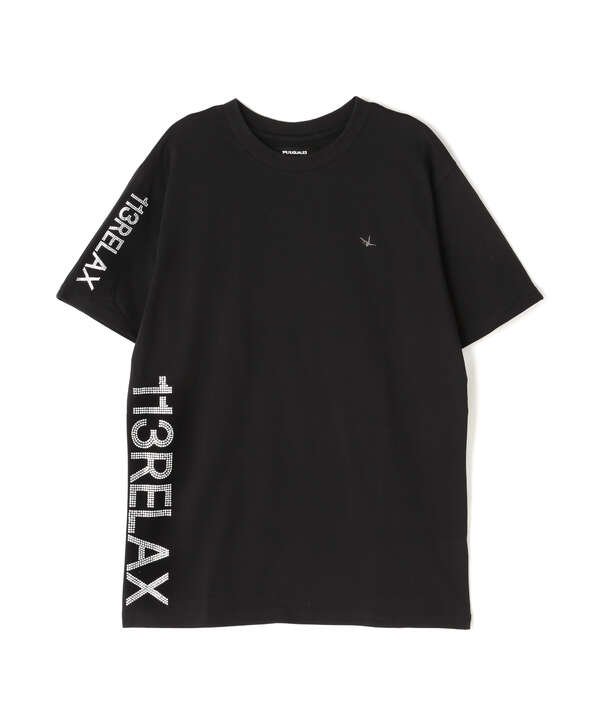 1PIU1UGUALE3 RELAX/ラインストーンサイドロゴ半袖Tシャツ