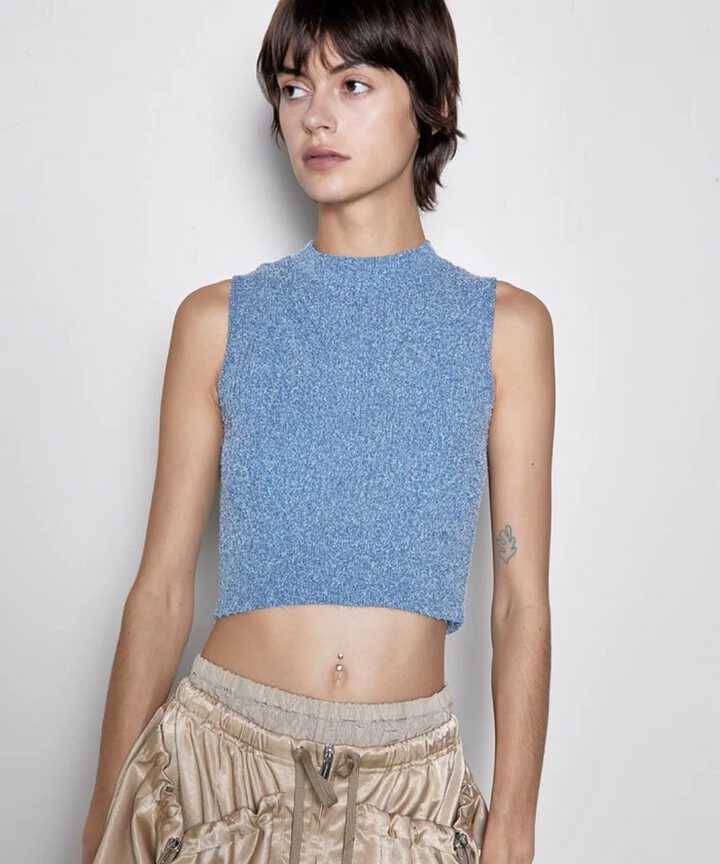 MAISON SPECIAL/Curl Yarn Short Sleeveless Knit | ROYAL FLASH 