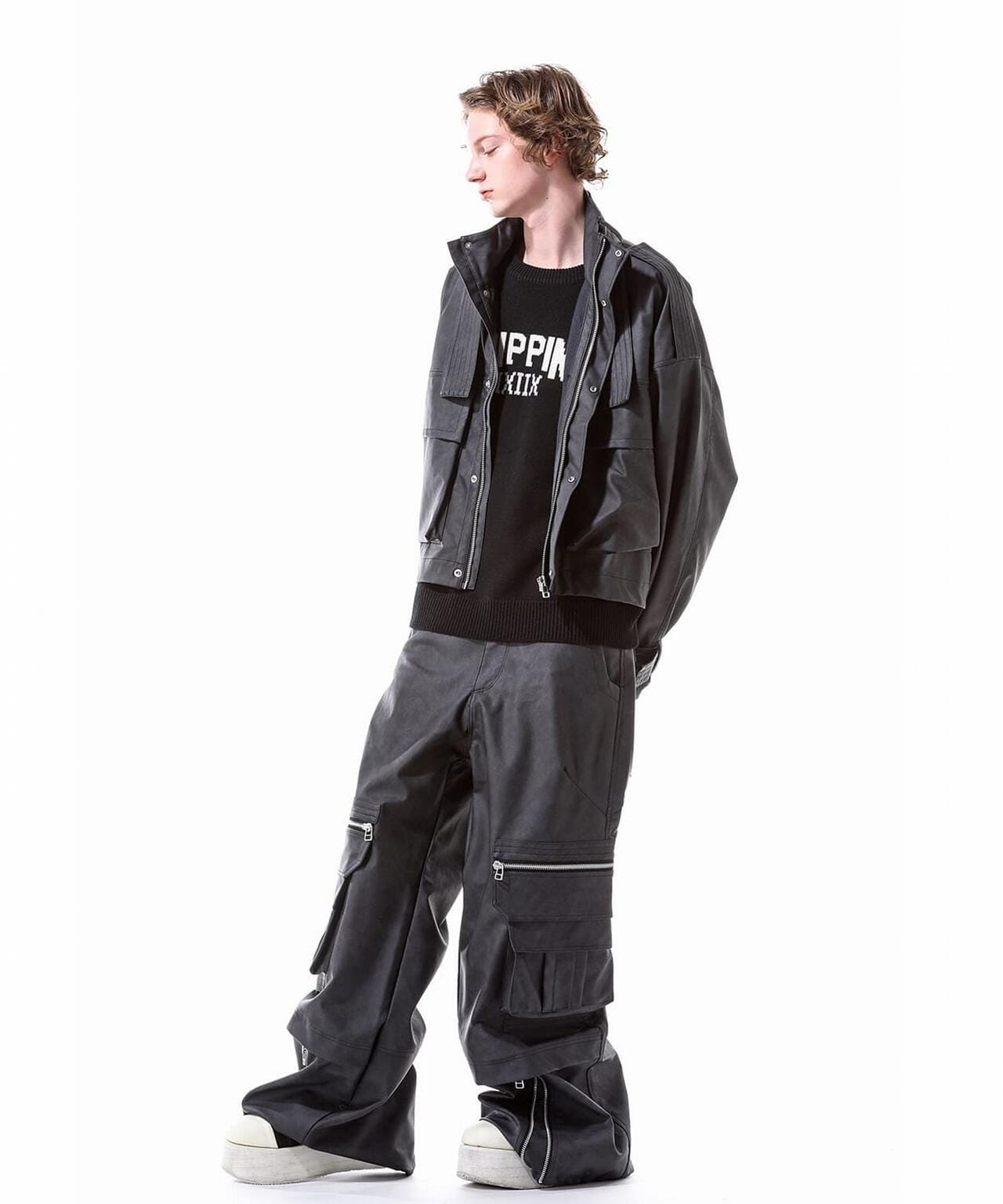 A.F ARTEFACT/Synthetic Leather Cargo Buggy Pants