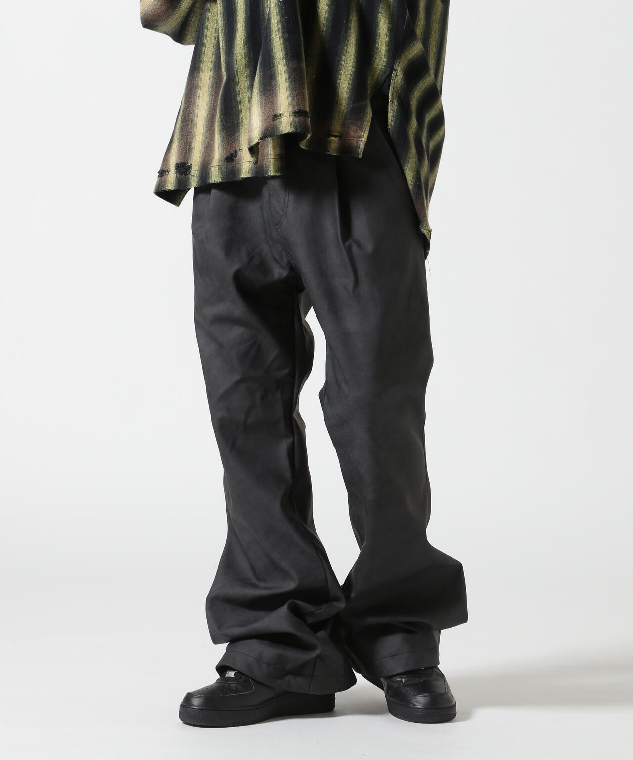 A.F ARTEFACT/Synthetic Leather Flare Baggy Pants