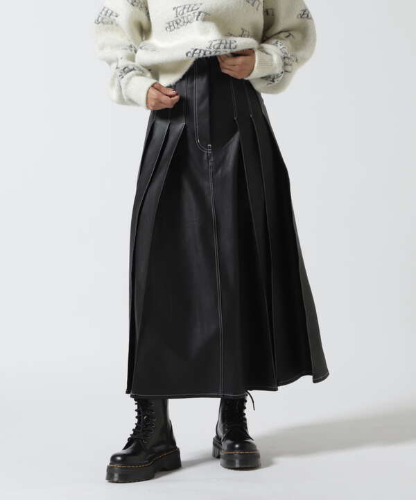 MAISON SPECIAL/Tack Pleats Vegan Leather Long Skirt