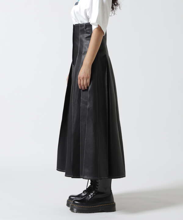 MAISON SPECIAL/Tack Pleats Vegan Leather Long Skirt