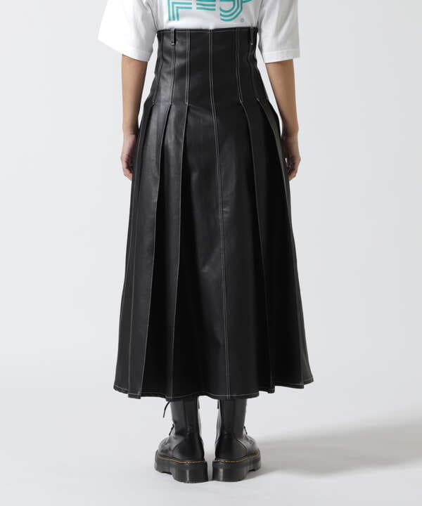 MAISON SPECIAL/Tack Pleats Vegan Leather Long Skirt