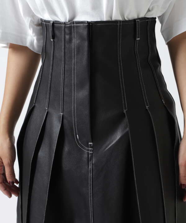 MAISON SPECIAL/Tack Pleats Vegan Leather Long Skirt