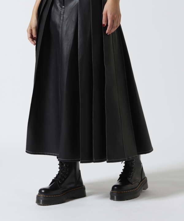 MAISON SPECIAL/Tack Pleats Vegan Leather Long Skirt