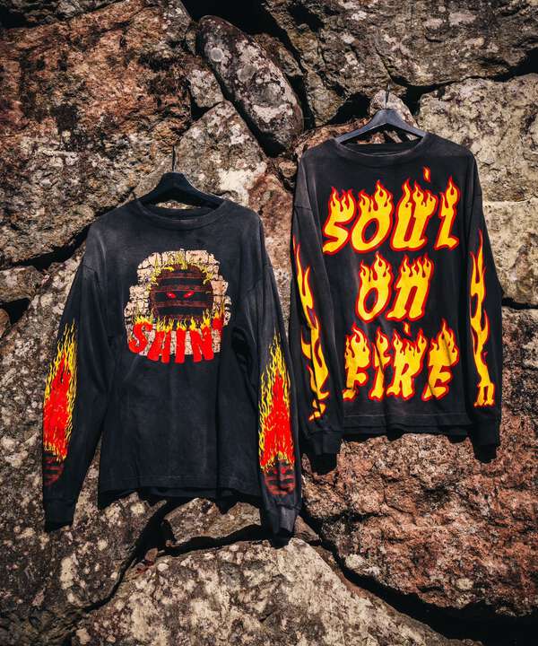 SAINT MICHAEL/セントマイケル/LS TEE/SOUL ON FIRE/BLACK