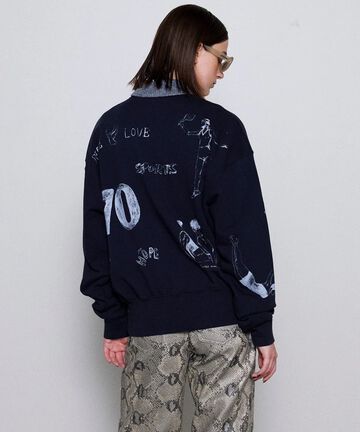 MAISON SPECIAL/Vintage Style Drawing Sweatshirt