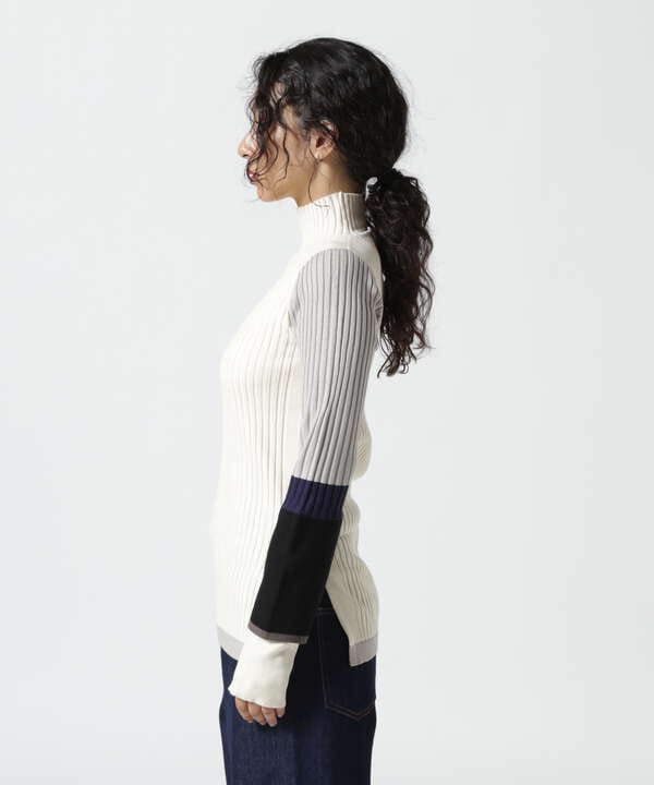 AULA AILA/アウラアイラ/COLOR BLOCK SLEEVE RIB KNIT