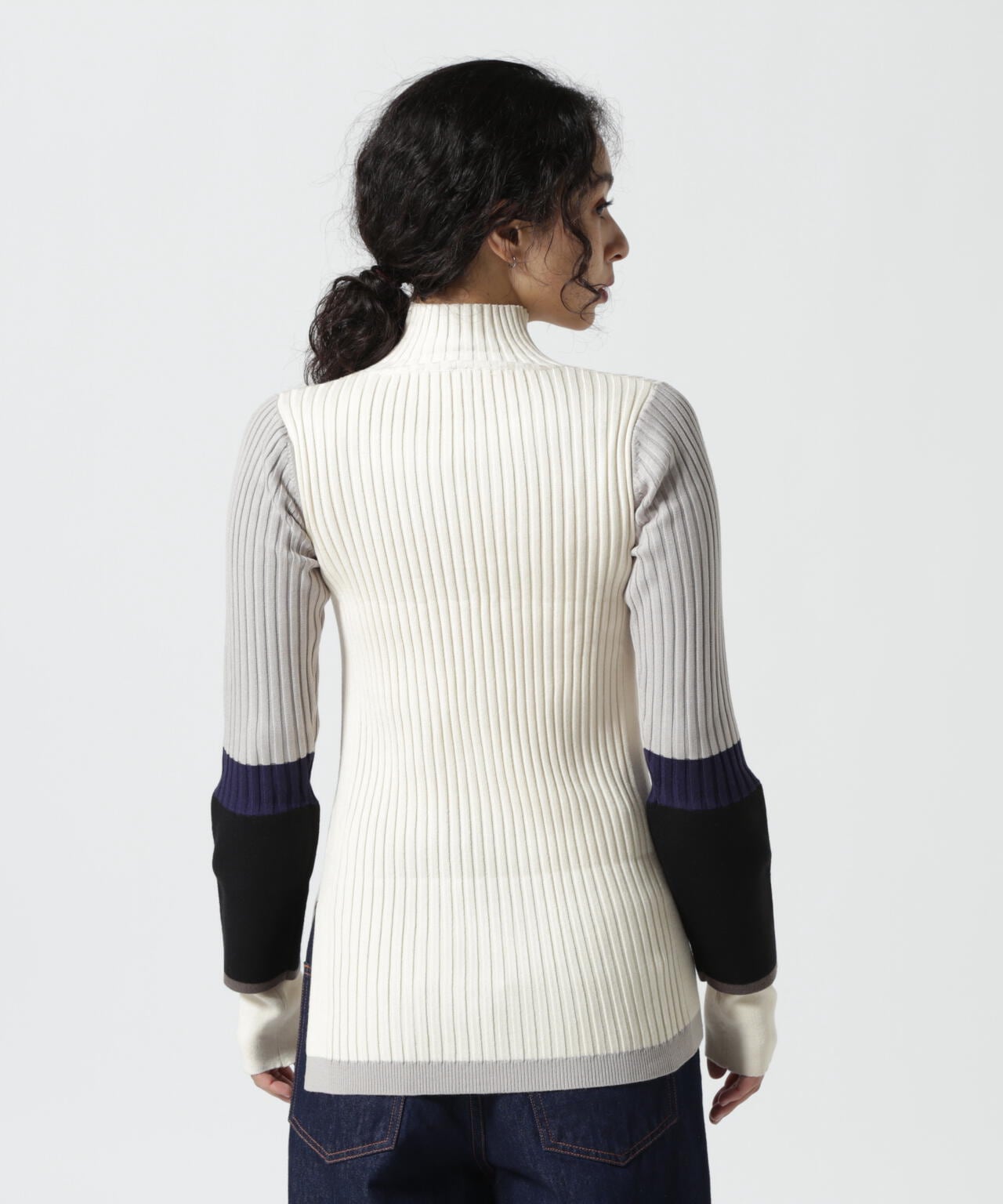 AULA AILA/アウラアイラ/COLOR BLOCK SLEEVE RIB KNIT