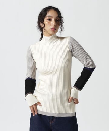 AULA AILA/アウラアイラ/COLOR BLOCK SLEEVE RIB KNIT