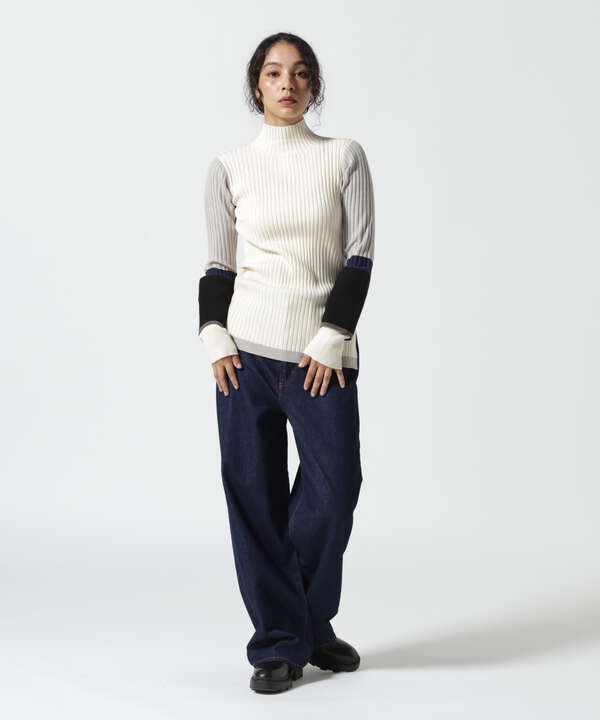 AULA AILA/アウラアイラ/COLOR BLOCK SLEEVE RIB KNIT