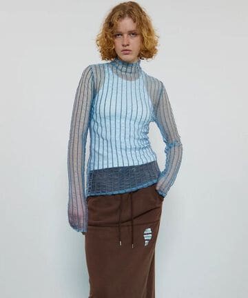 MAISON SPECIAL/メゾンスペシャル/Shirring Stripe Sheer Knitwear