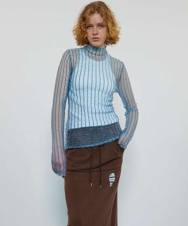 MAISON SPECIAL/メゾンスペシャル/Shirring Stripe Sheer Knitwear