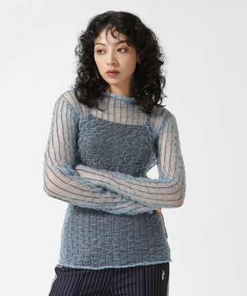 MAISON SPECIAL/メゾンスペシャル/Shirring Stripe Sheer Knitwear