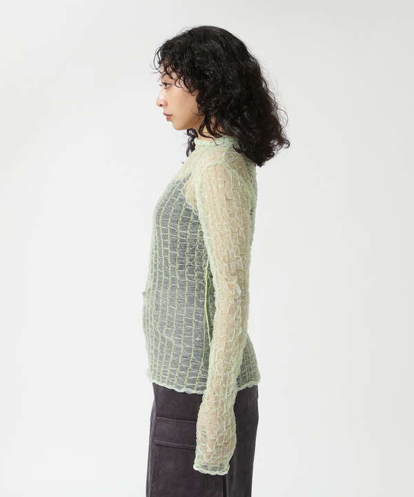 MAISON SPECIAL/メゾンスペシャル/Shirring Stripe Sheer Knitwear