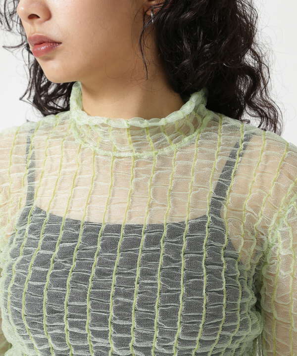 MAISON SPECIAL/メゾンスペシャル/Shirring Stripe Sheer Knitwear