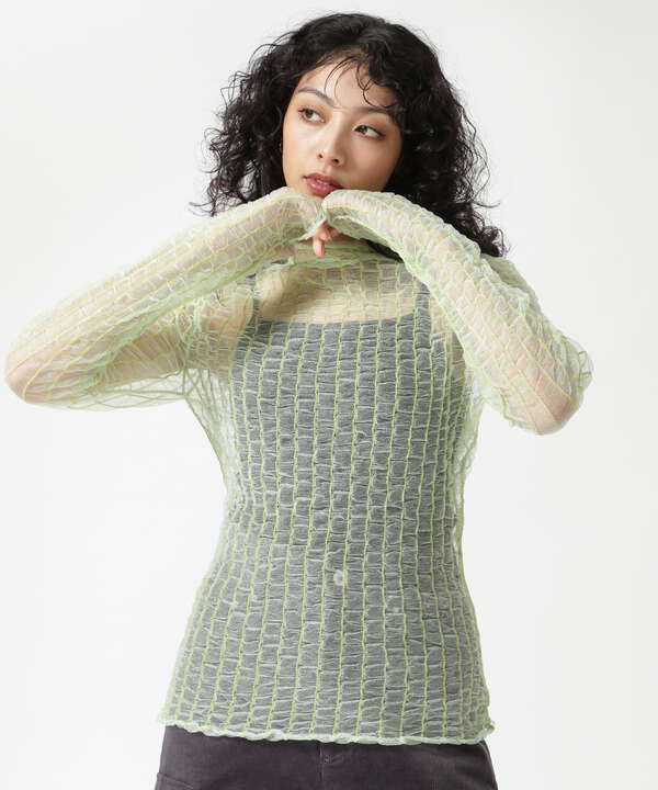 MAISON SPECIAL/メゾンスペシャル/Shirring Stripe Sheer Knitwear