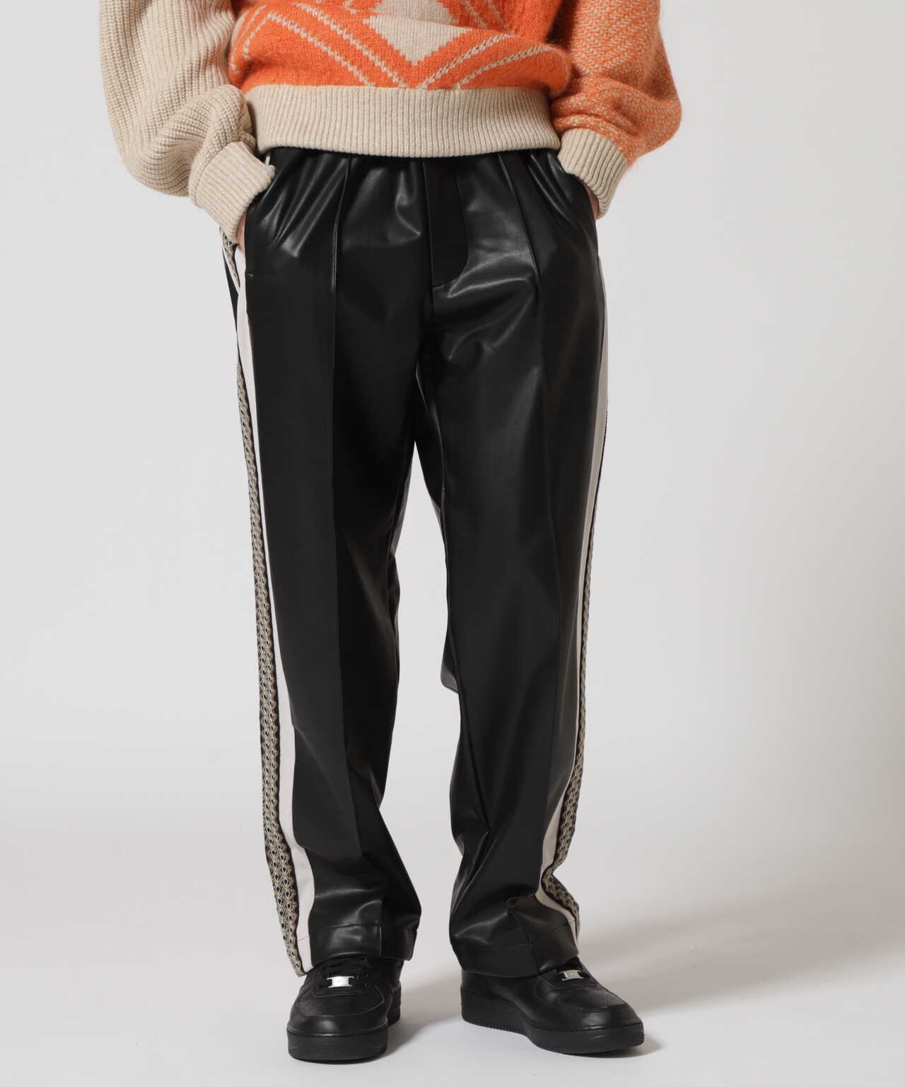 synthetic leather track pants | labiela.com