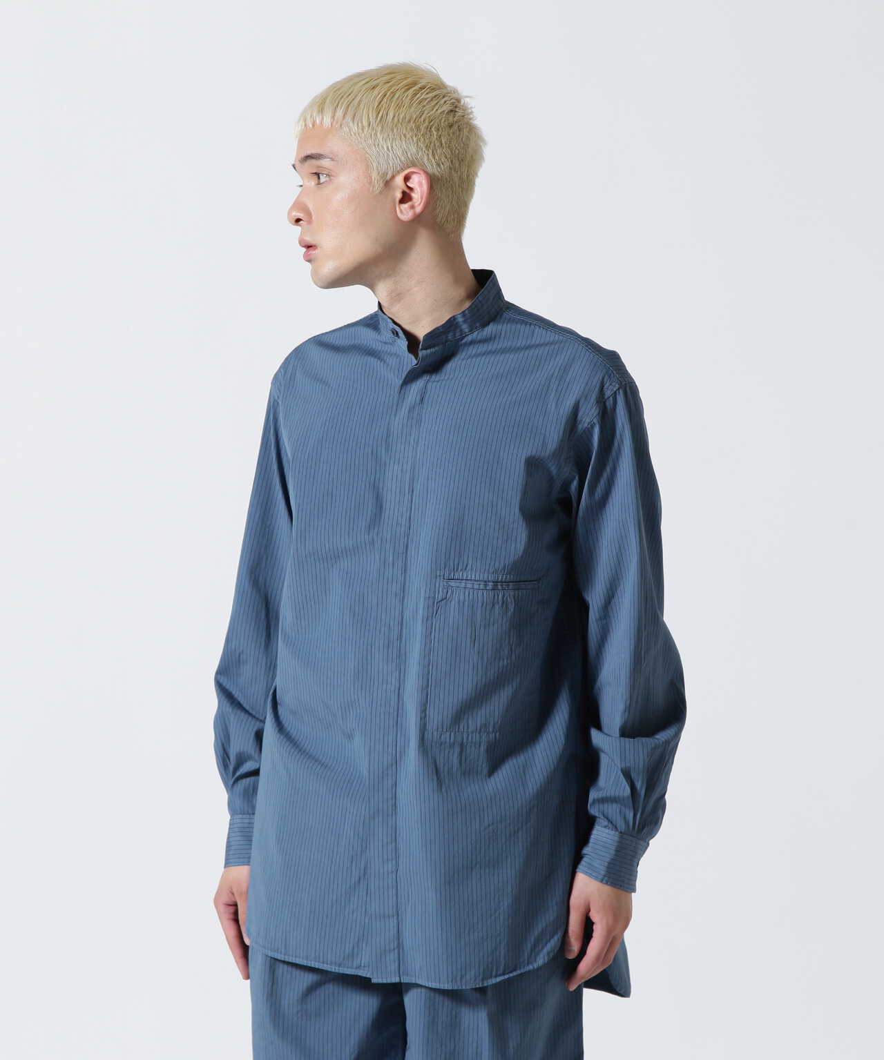 YOKE/ヨーク/Garment Dye Stripe Band Collar Shirt | GARDEN ...