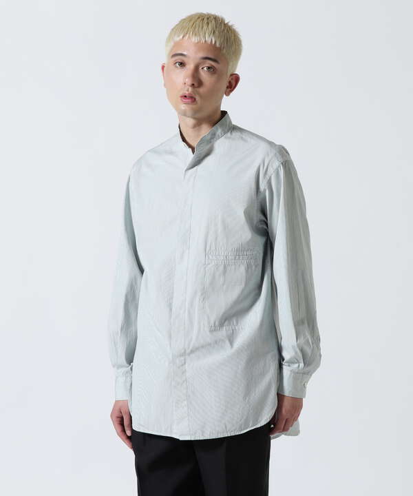 38500円YOKE GarmentDye Stripe Band Collar Shirt