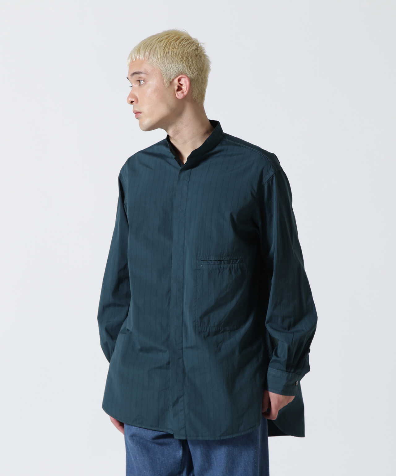 YOKE/ヨーク/Garment Dye Stripe Band Collar Shirt | GARDEN ...