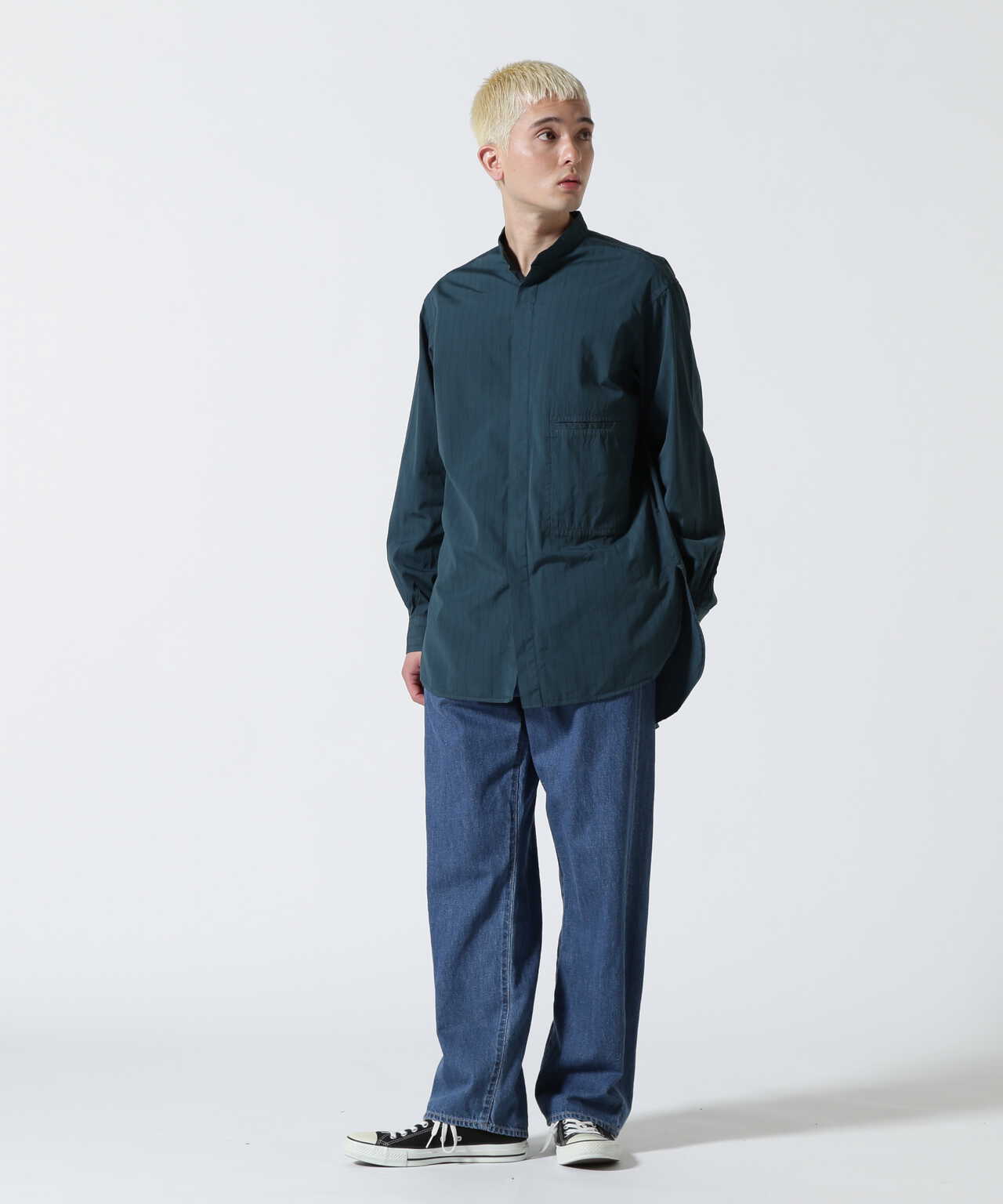 YOKE/ヨーク/Garment Dye Stripe Band Collar Shirt | GARDEN ...