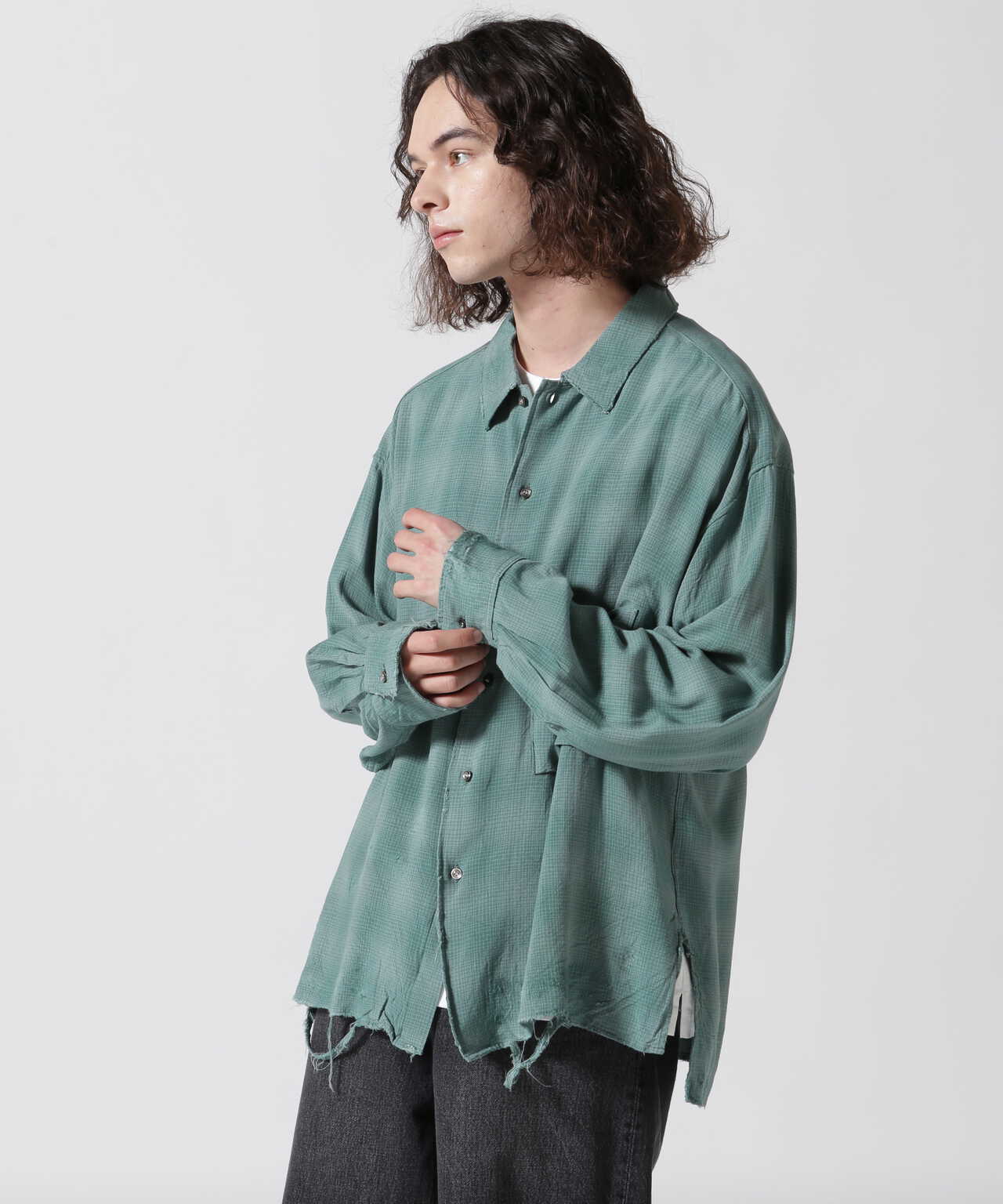 ANCELLM RAYON CHECK SHIRT(GREEN)-eastgate.mk