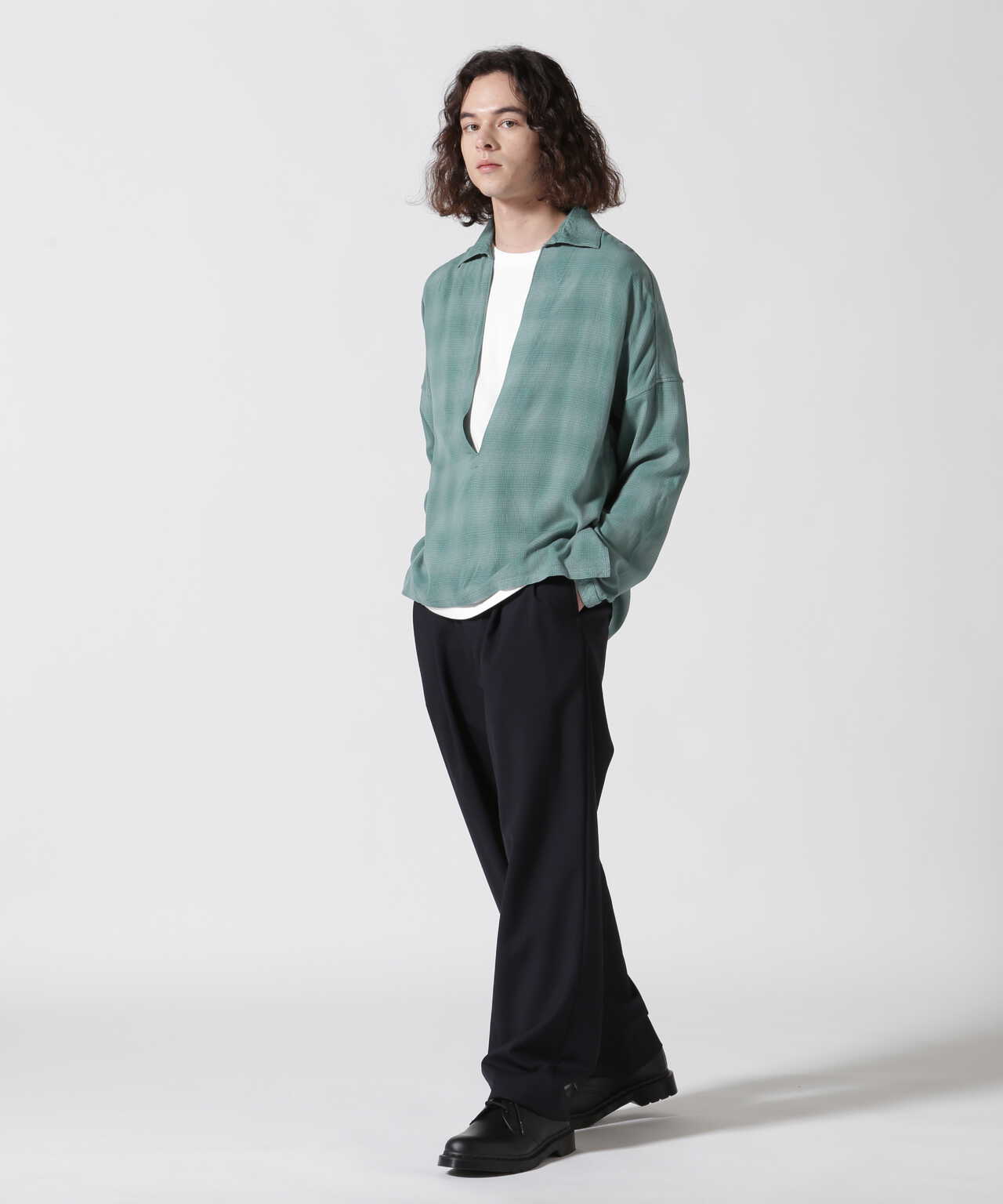 ancellm ombre check pullover shirt