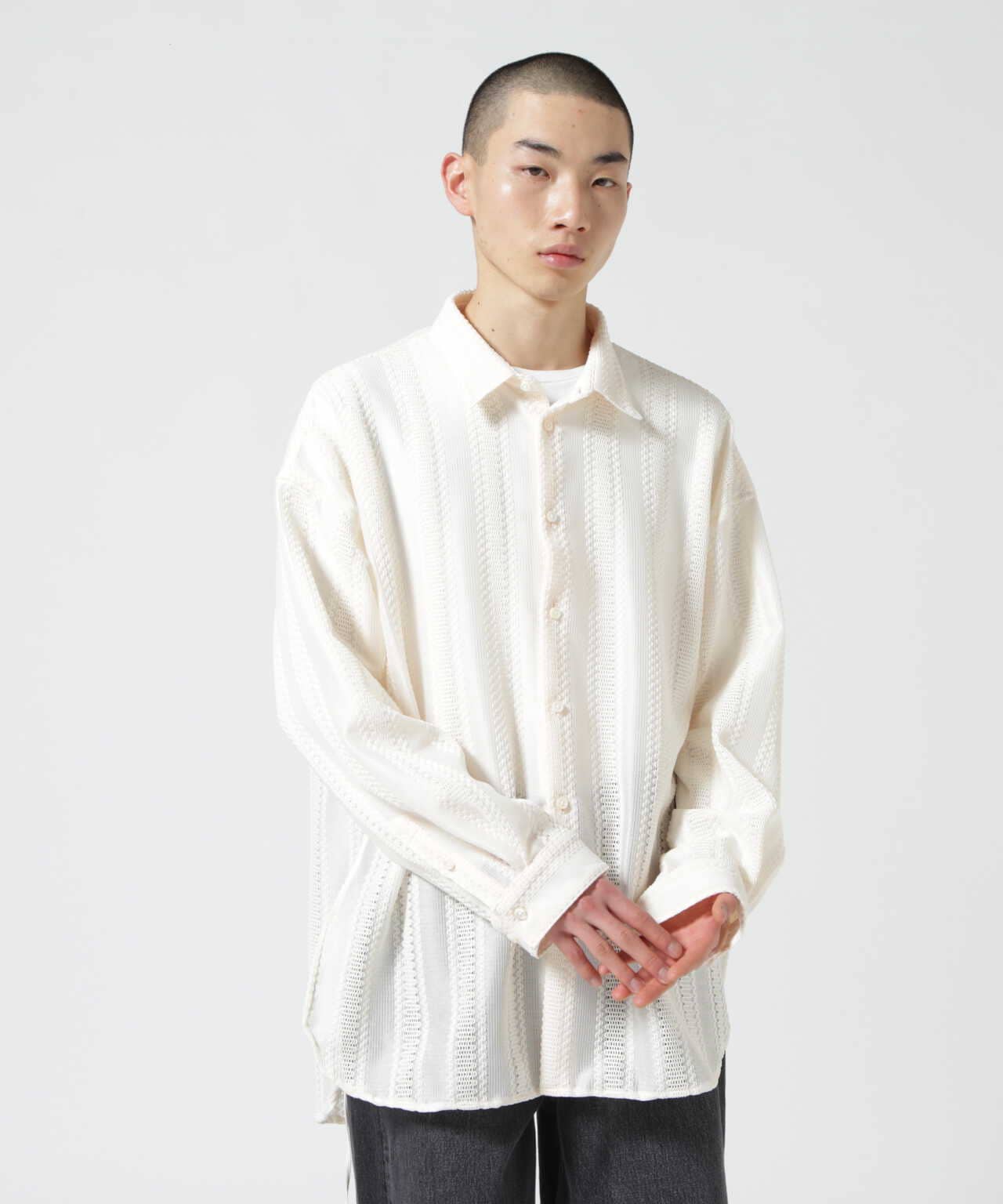 Toironier/トワロニエ/Stripe Lace Loose Shirts