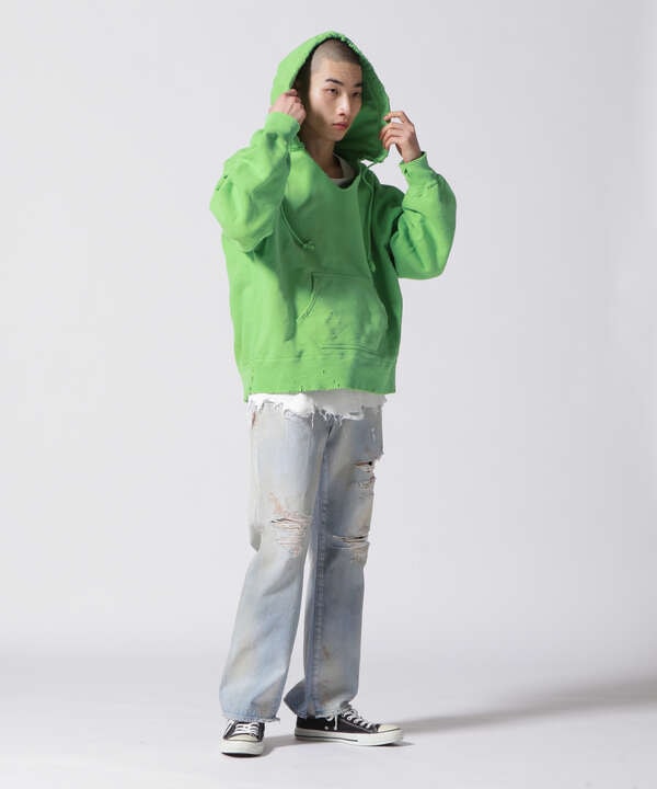 ancellm DYED DAMAGE HOODIE着丈肩幅shoulde