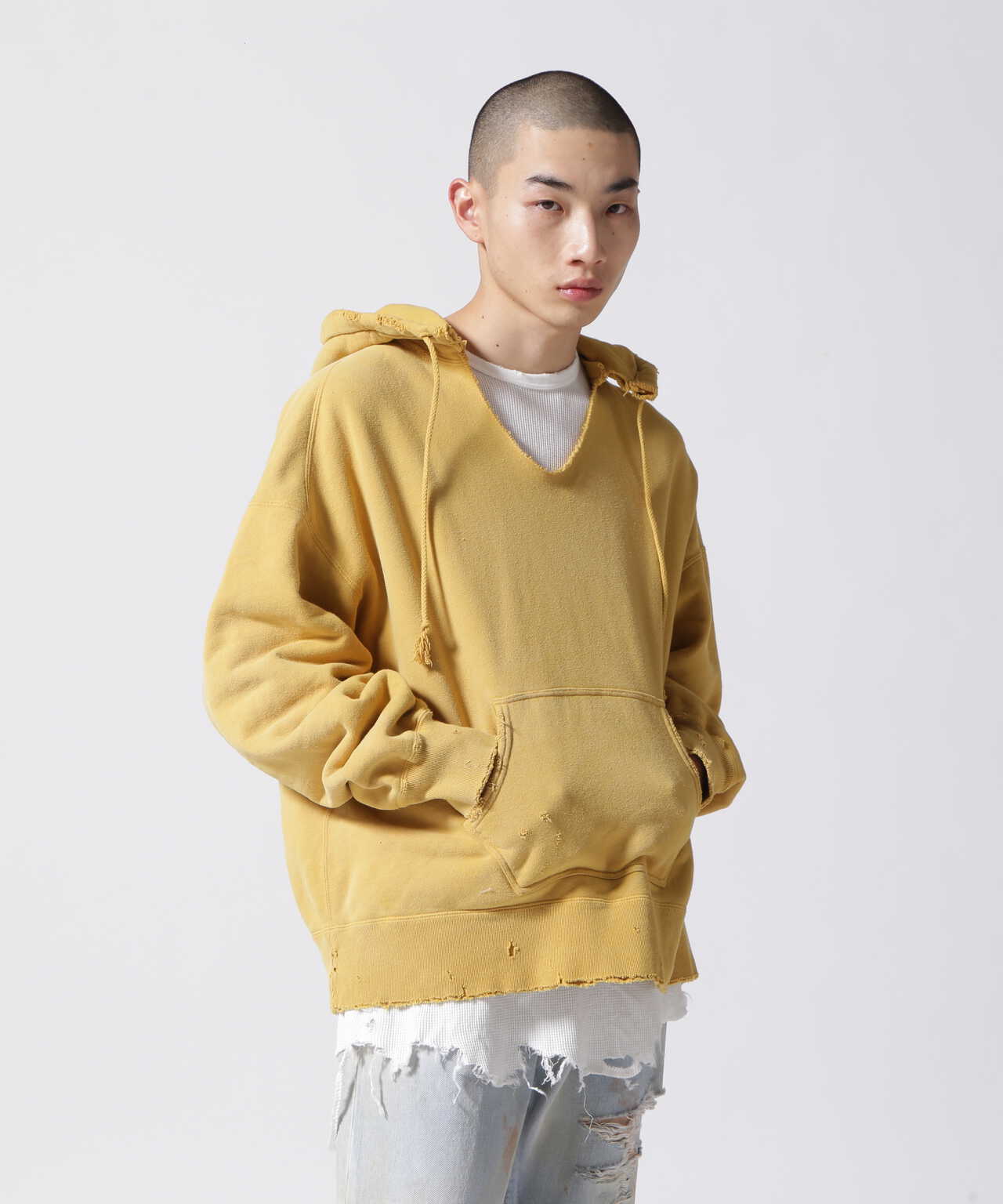 ancellm DYED DAMAGE HOODIE着丈肩幅shoulde