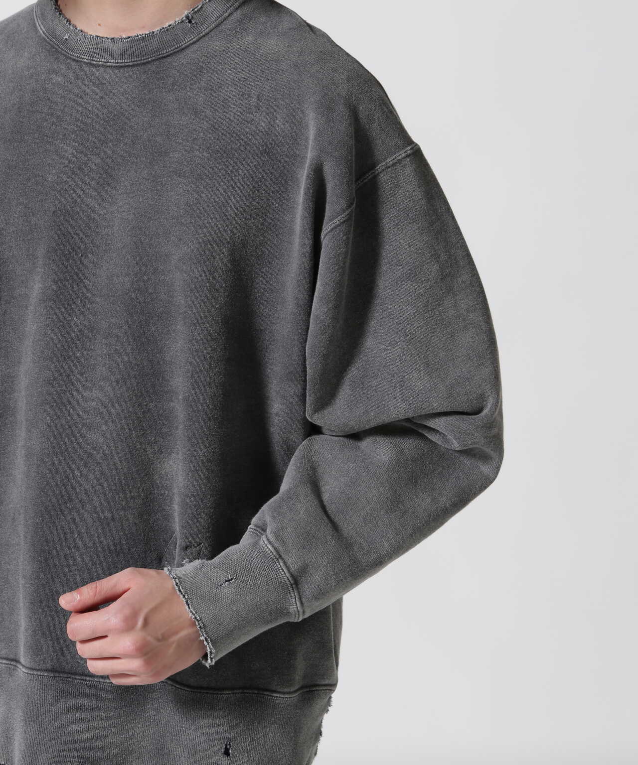 ANCELLM DAMAGE SWEAT SHIRT (CHARCOAL) - スウェット