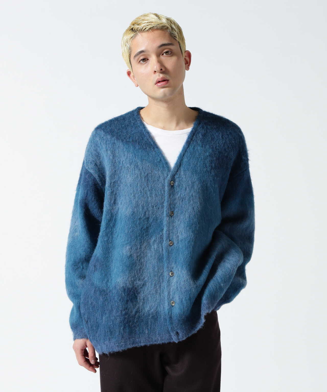 yoke gradation jaquard cardigan blue 2 - カーディガン