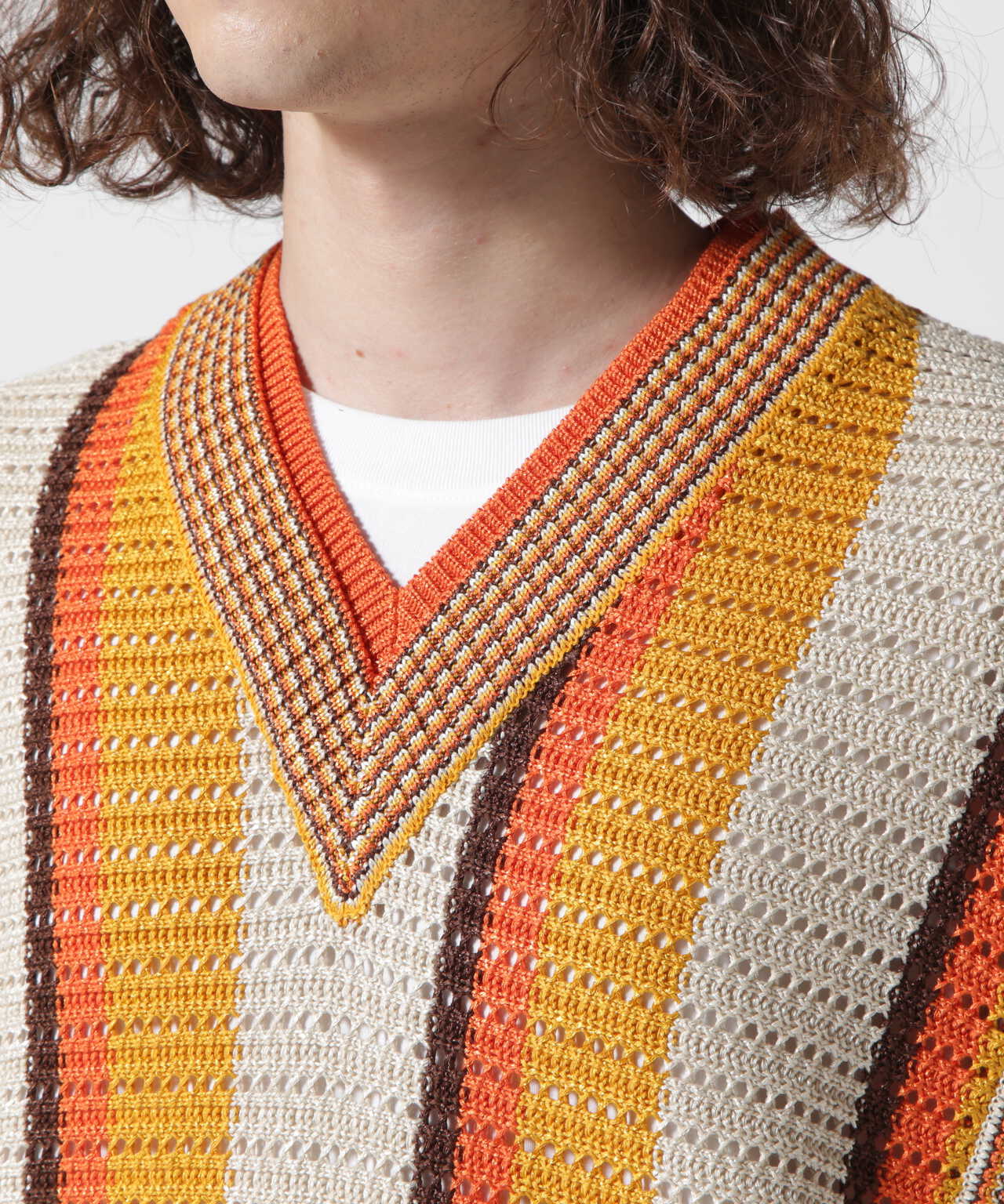 TAUPE/トープ/Multi Stripe Mesh Knit Vest