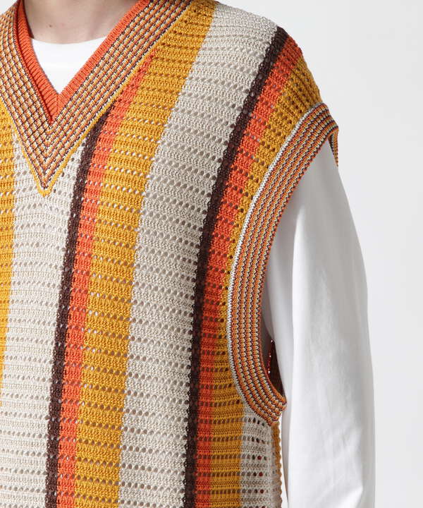 TAUPE/トープ/Multi Stripe Mesh Knit Vest