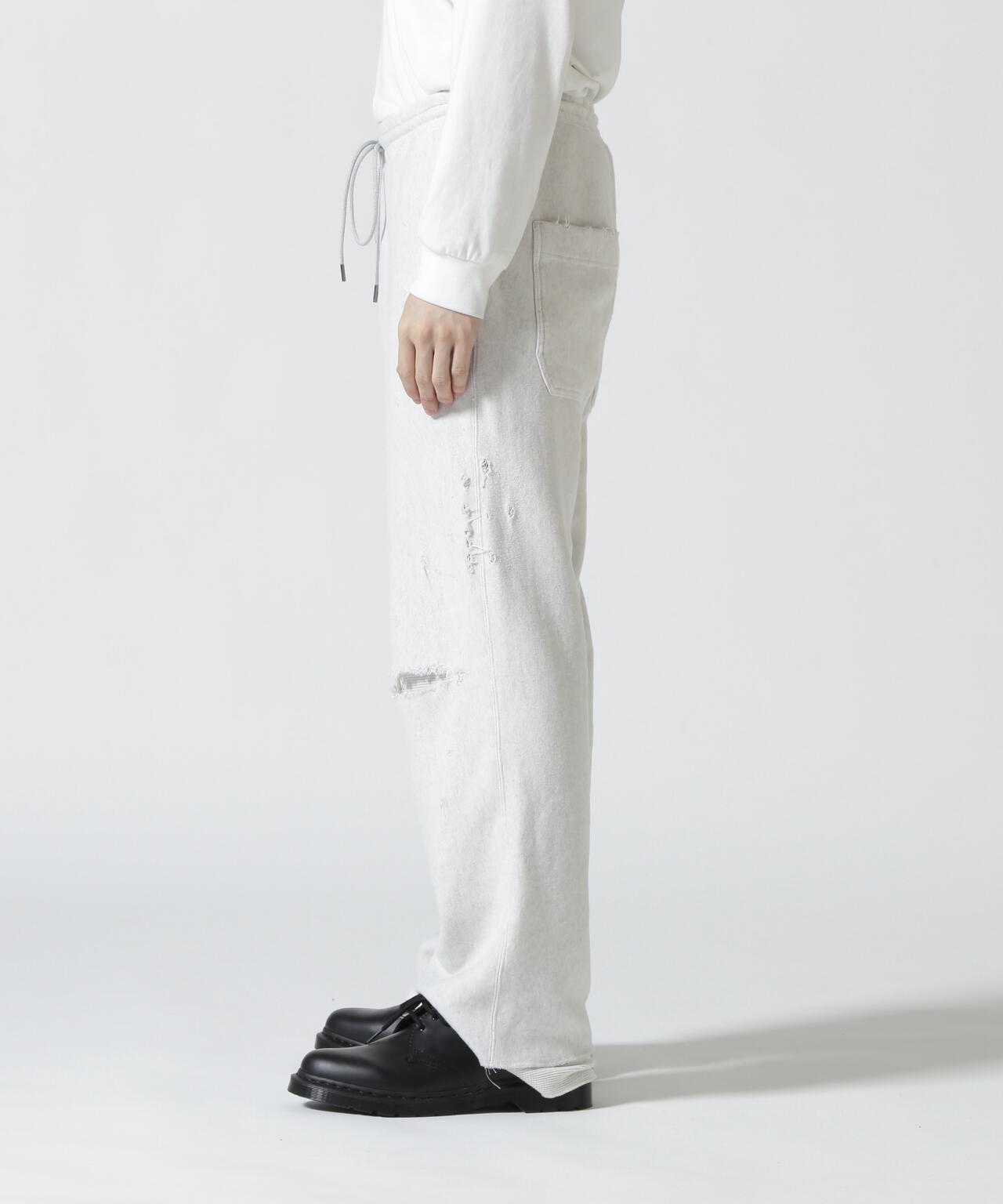 Ancellm　CRASH SWEAT LAYERED PANTS/WHITE素材コットン