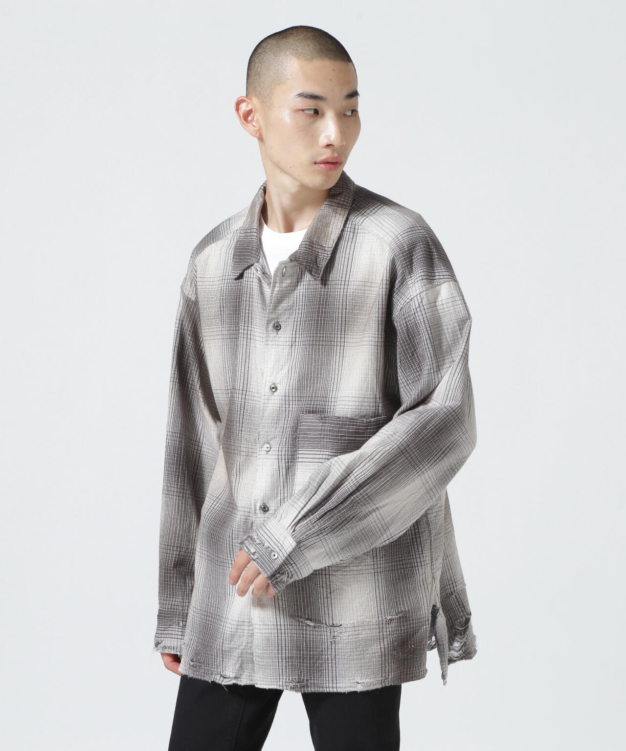 ancellm DAMAGED FLANNEL CHECK SHIRT-eastgate.mk