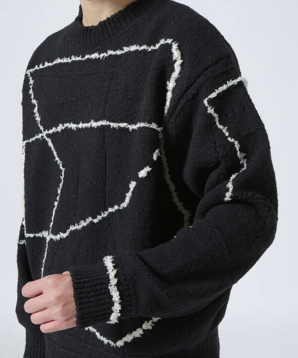 数回着用YOKE CONTINUOUS LINE EMBROIDERY SWEATER