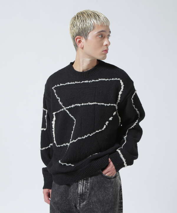 数回着用YOKE CONTINUOUS LINE EMBROIDERY SWEATER