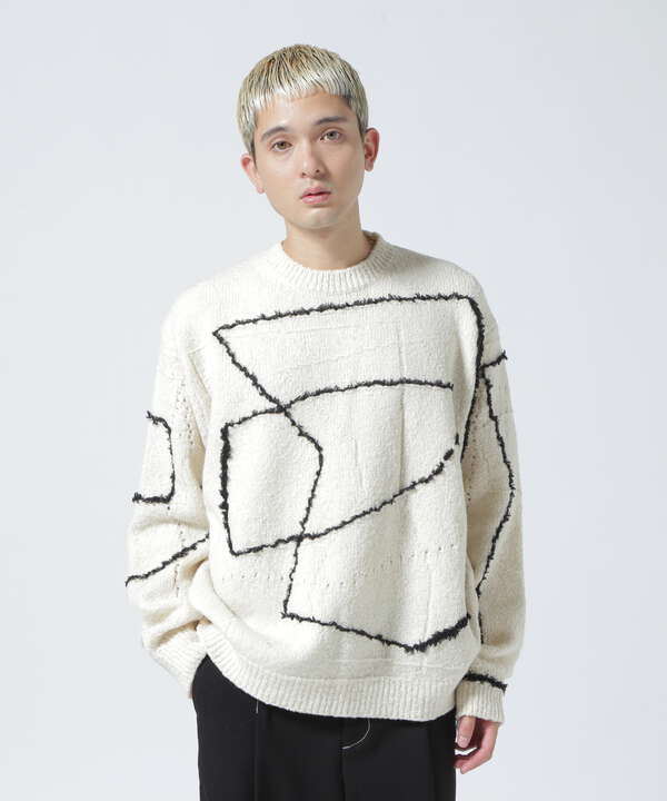 数回着用YOKE CONTINUOUS LINE EMBROIDERY SWEATER