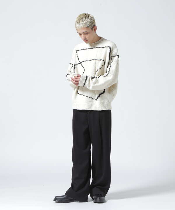 数回着用YOKE CONTINUOUS LINE EMBROIDERY SWEATER