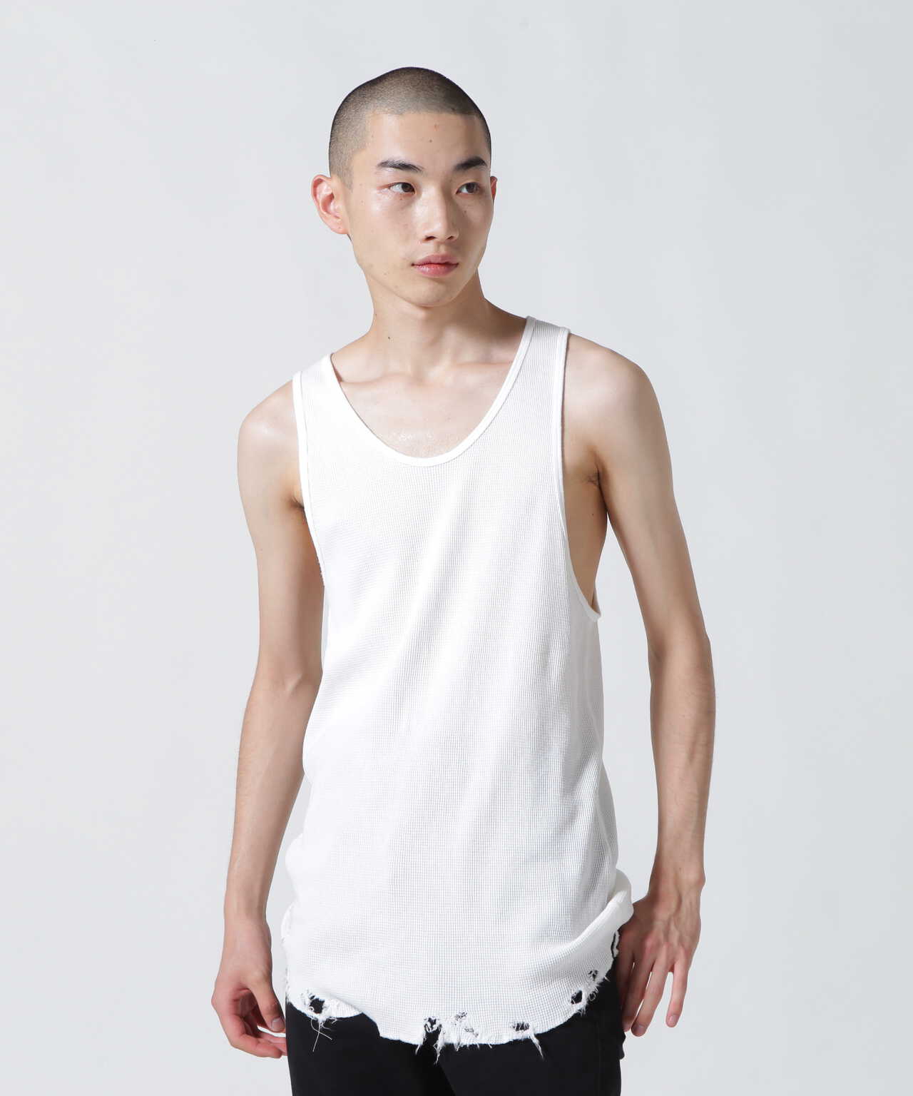 ANCELLM DAMAGE WAFFLE TANKTOP(WHITE)-