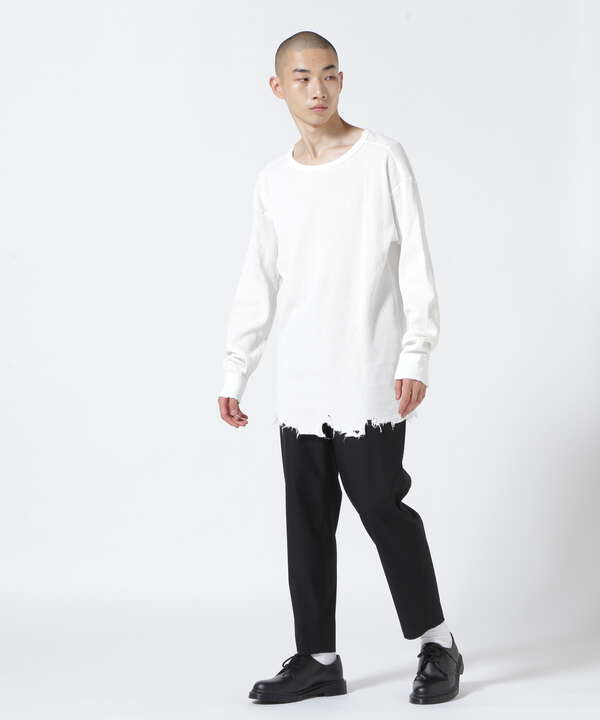 ANCELLM】DAMAGE WAFFLE CREW LS T-SHIRT | hartwellspremium.com