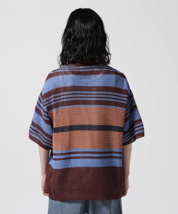 YOKE/ヨーク/BORDER MESH KNIT SKIPPER POLO SHIRT