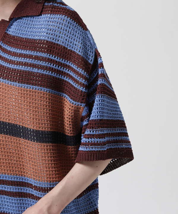 YOKE/ヨーク/BORDER MESH KNIT SKIPPER POLO SHIRT