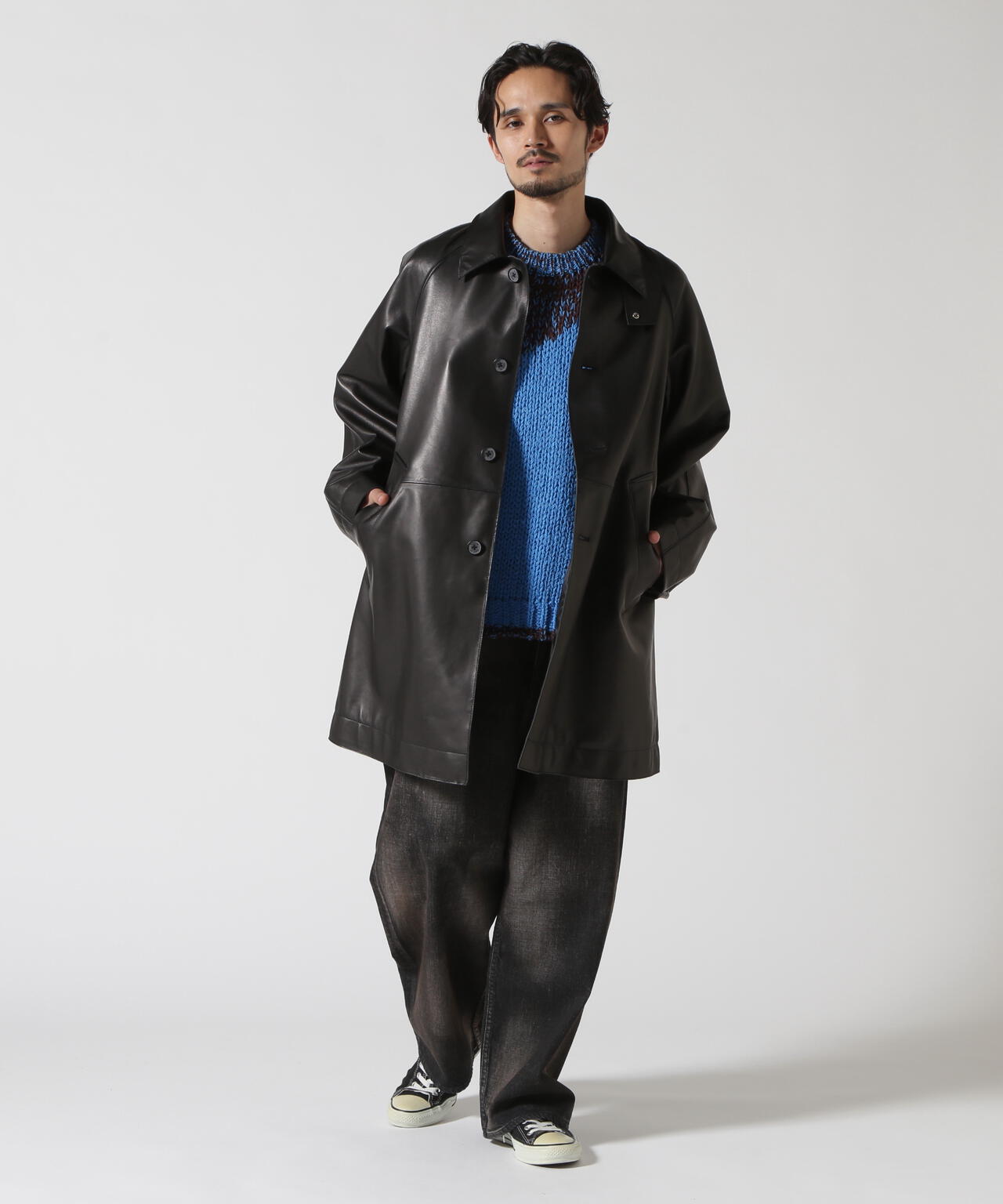 YOKE LEATHER CUT-OFF HALF COAT BLACK 3LEATHE