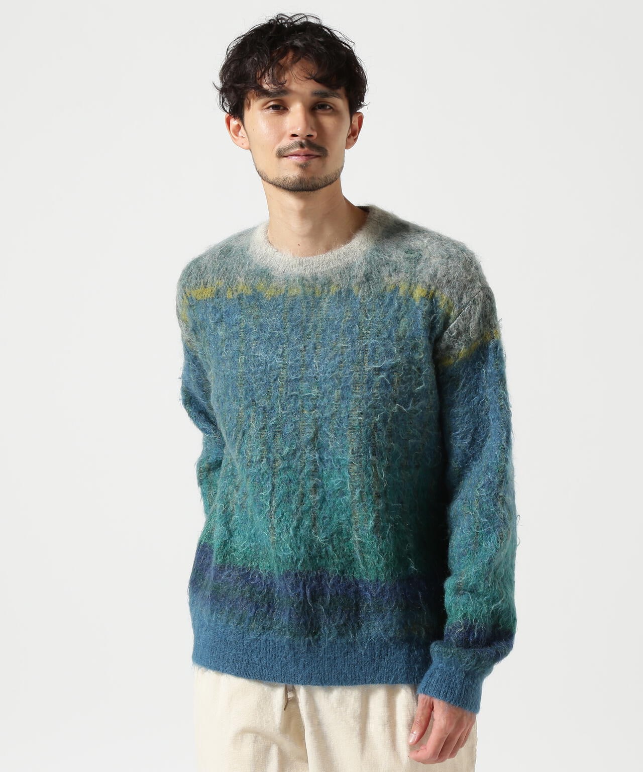 YOKE/ヨーク/KID MOHAIR WOOL BRUSHED TREE JAQUARD SWEATER