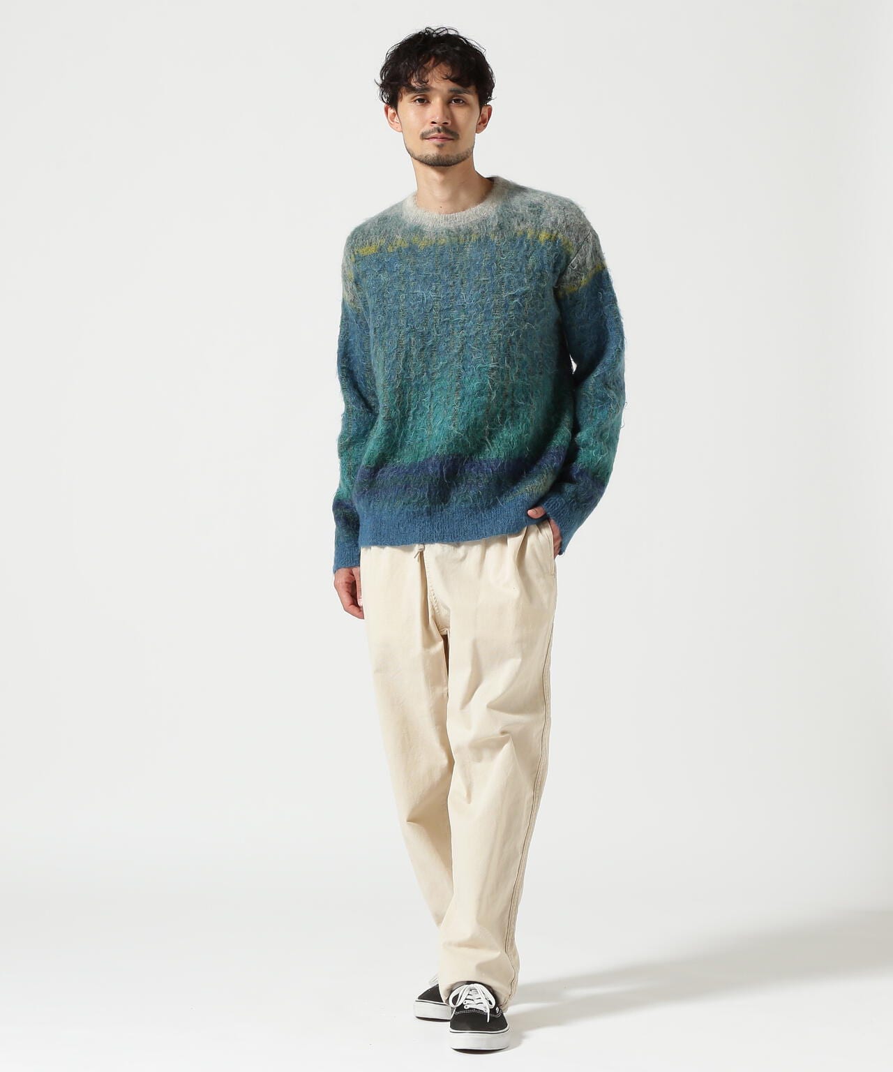 YOKE/ヨーク/KID MOHAIR WOOL BRUSHED TREE JAQUARD SWEATER